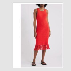 Rails Nia Fringe Hem Sweater Midi Dress Red Knit Sleeveless Size XS Stretch
